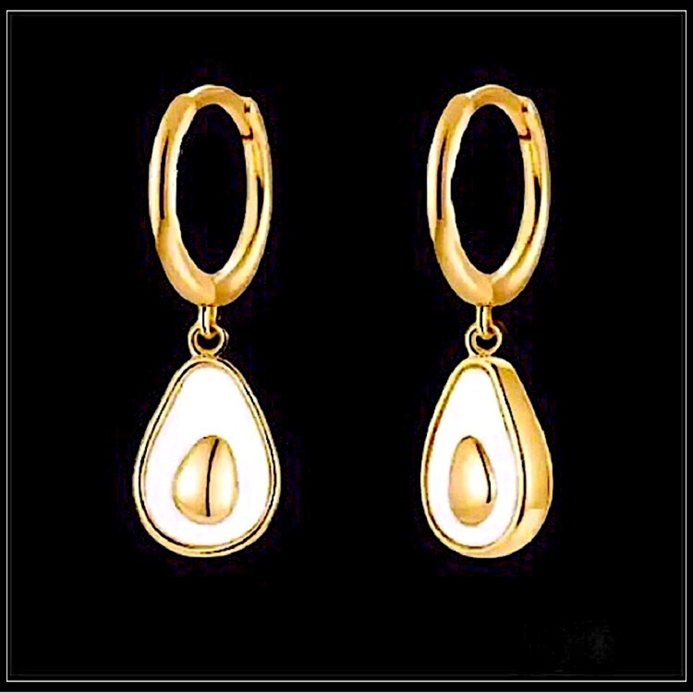 Clearance! New 925 Gold Avocado acrylic charm novelty huggie earrings